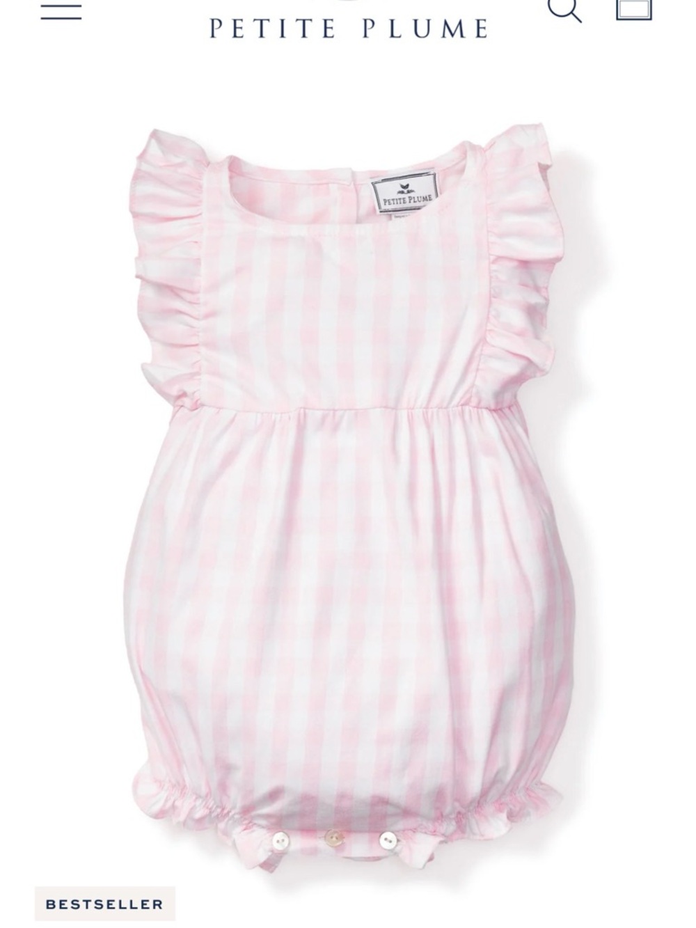 Petite Plume Pink Gingham Ruffle Baby Romper- 3-6M